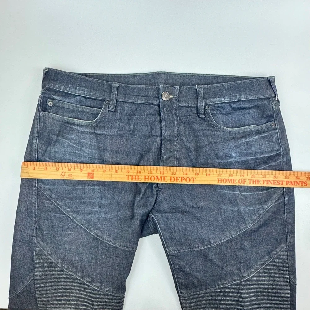 True Religion Rocco Relaxed Skinny‎ Jeans Mens 40 Dark Indigo Moto Ribbed Denim